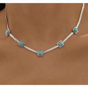 Silver Plated turquoise necklace snake chain Stainless Steel womens jewelry